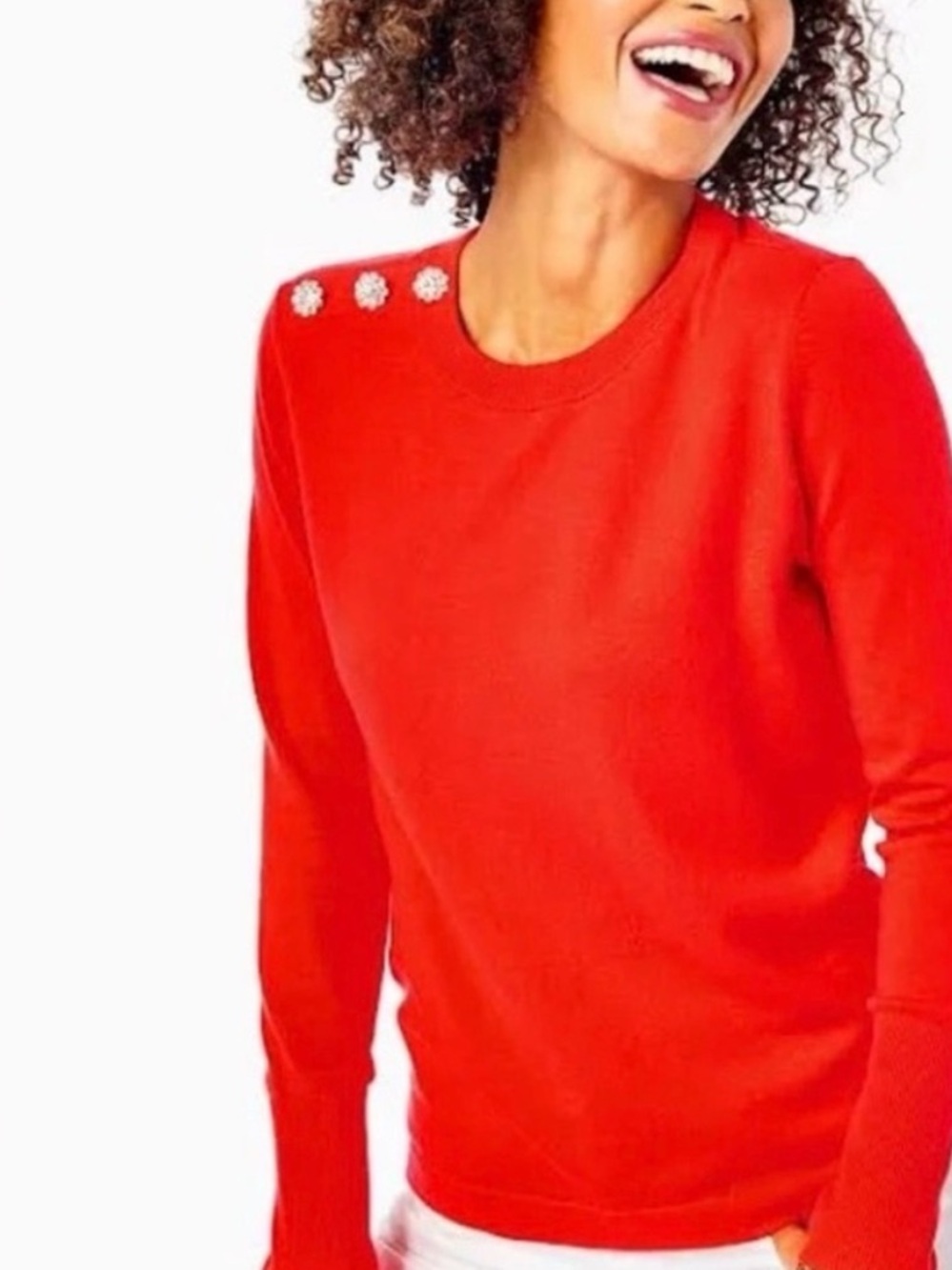 GUC Lilly Pulitzer Morgen Rhinestone Buttons Red Sweater XXL